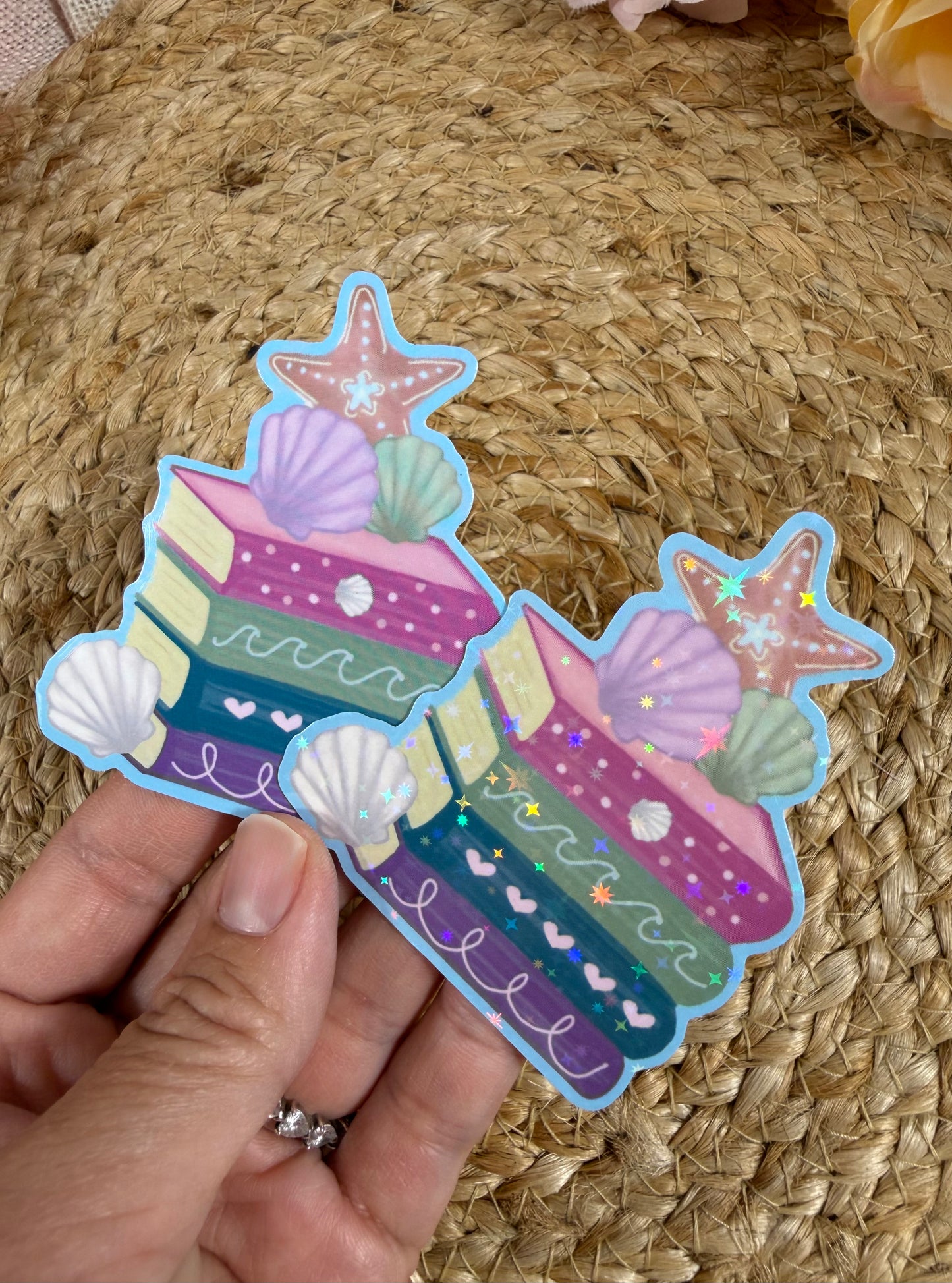 Beach Books Vinyl Sticker shown in Vinyl Glossy and Vinyl Star Holographic finishes.