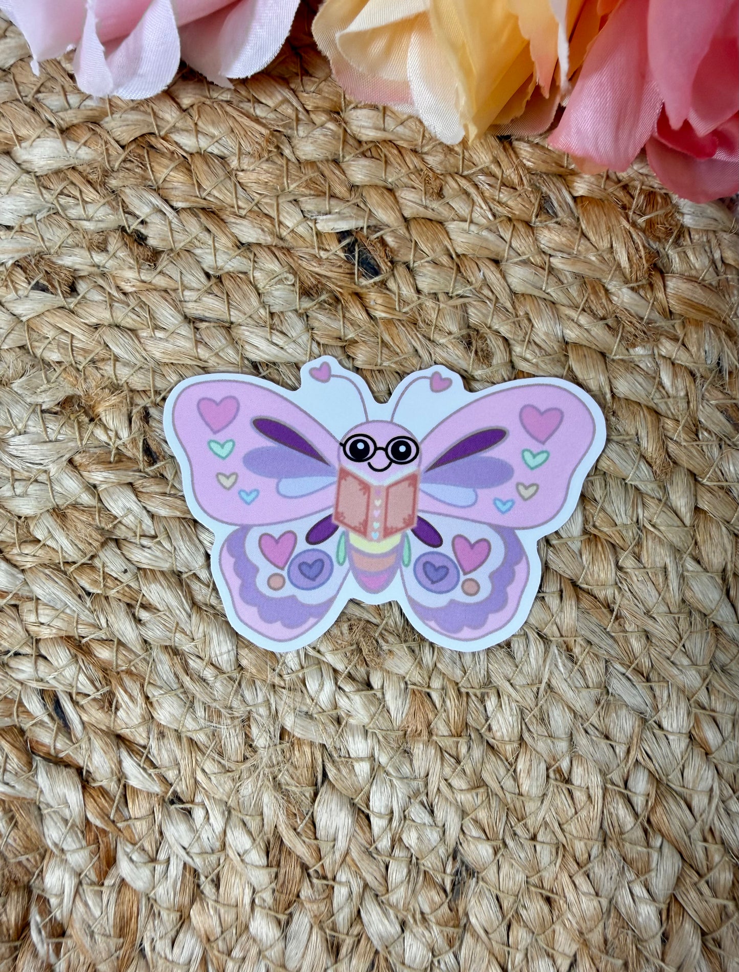 Butterfly Book Lover Vinyl Sticker in Vinyl Glossy finish featuring original Milabell Paper Co. artwork.