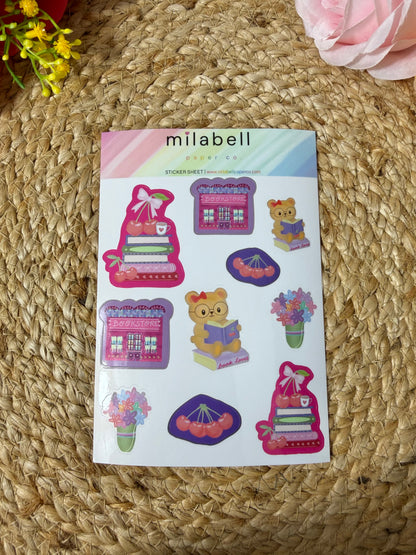 Cherry Bear Sticker Sheet in Vinyl Glossy finish featuring original Milabell Paper Co. artwork.
