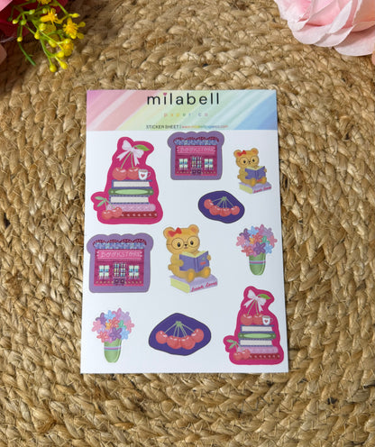 Cherry Bear Sticker Sheet in Vinyl Matte finish featuring original Milabell Paper Co. artwork.