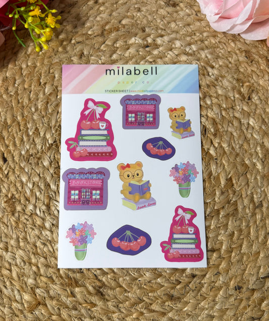 Cherry Bear Sticker Sheet in Vinyl Matte finish featuring original Milabell Paper Co. artwork.