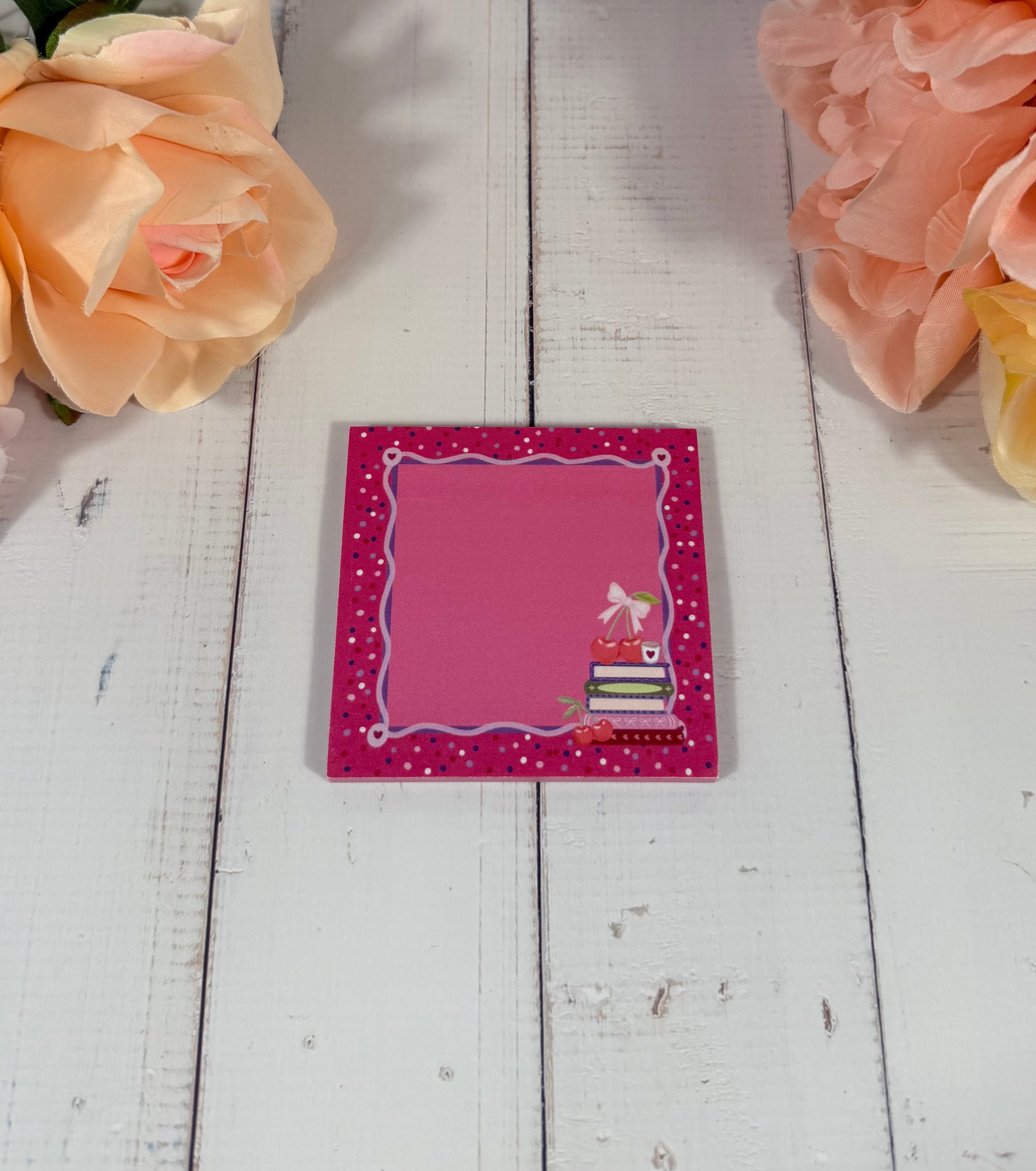 Cherry Books Sticky Notes featuring original Milabell Paper Co. artwork.