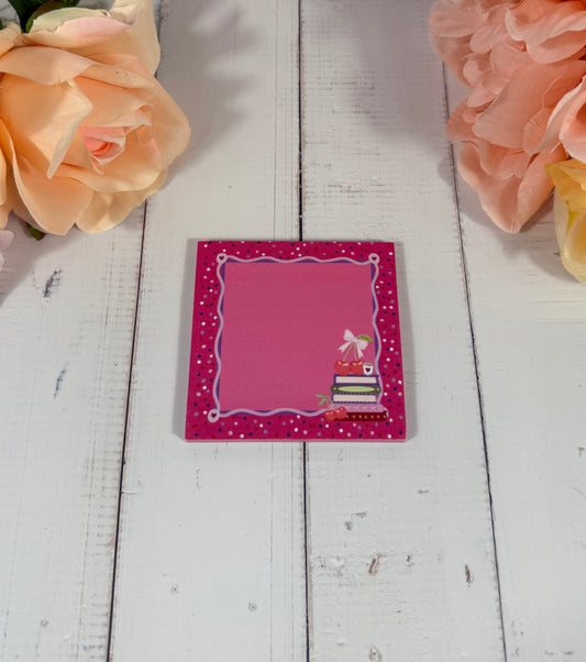 Cherry Books Sticky Notes featuring original Milabell Paper Co. artwork.