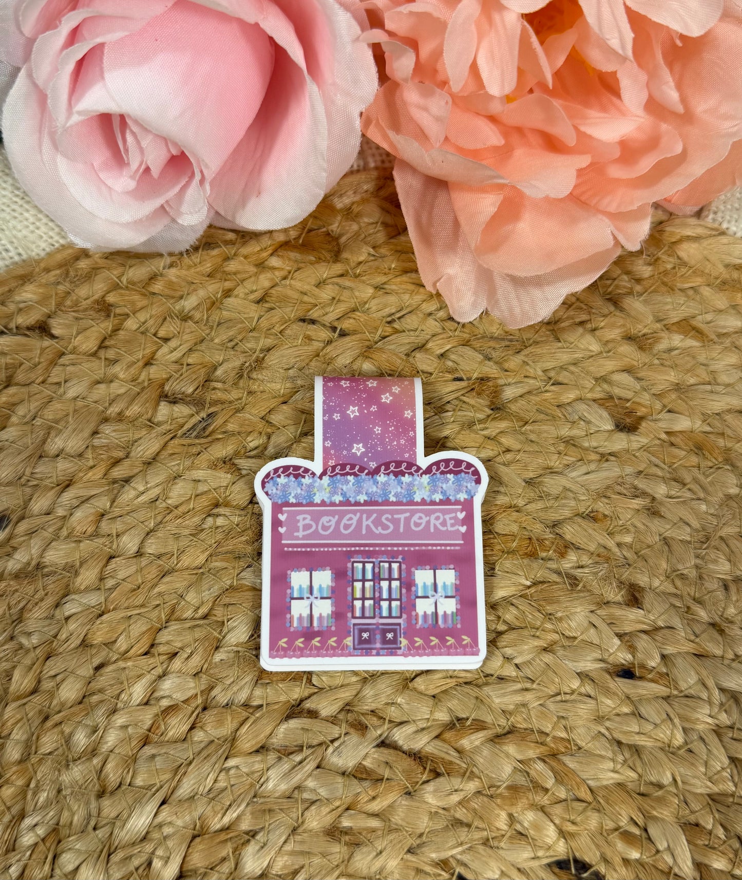 Cherry Bookstore Magnetic Bookmark featuring original Milabell Paper Co. artwork with the word "Bookstore."