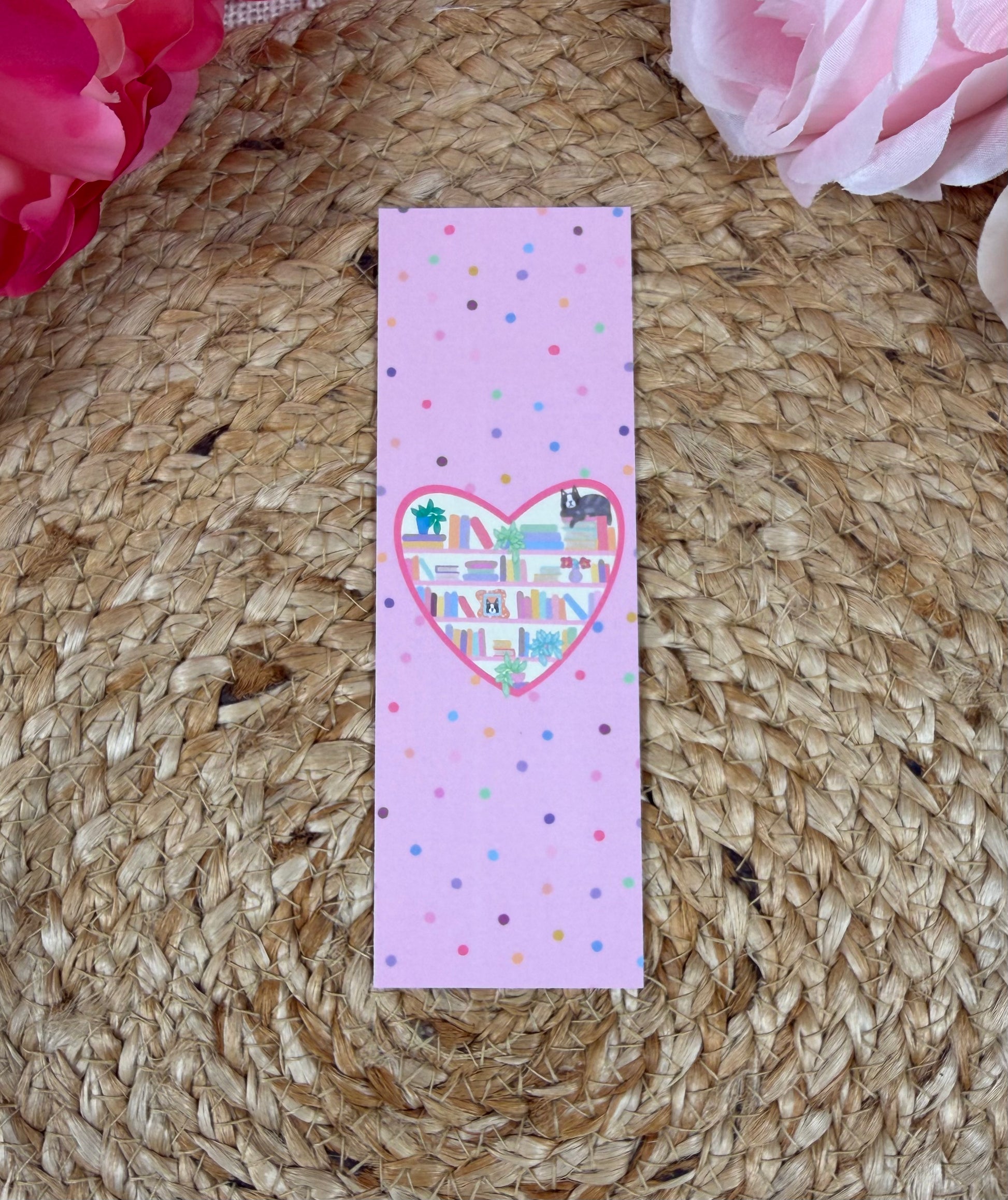Kitty's Library Bookmark featuring original Milabell Paper Co. artwork.