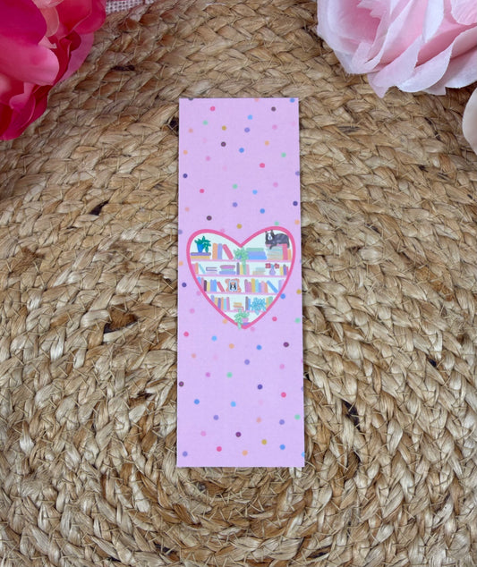 Kitty's Library Bookmark featuring original Milabell Paper Co. artwork.