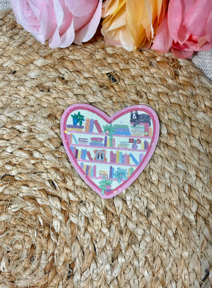 Kitty's Library Vinyl Sticker in Vinyl Star Holographic finish featuring original Milabell Paper Co. artwork.