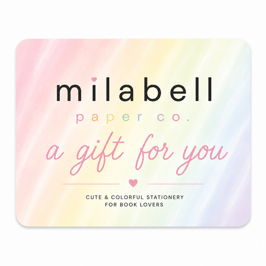 Milabell Paper Co. Digital Gift Card for book lovers and stationery enthusiasts.