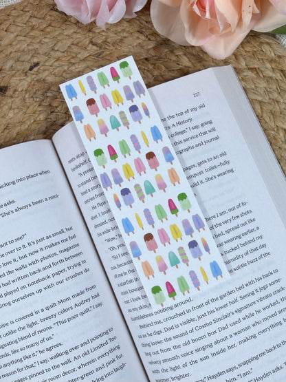 Popsicle Party Bookmark marking a page inside a book.