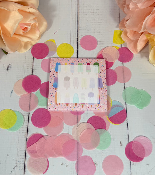Popsicle Party Sticky Notes featuring original Milabell Paper Co. artwork.