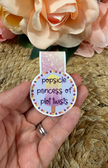 Popsicle Princess magnetic bookmark held in hand to show its size and design.