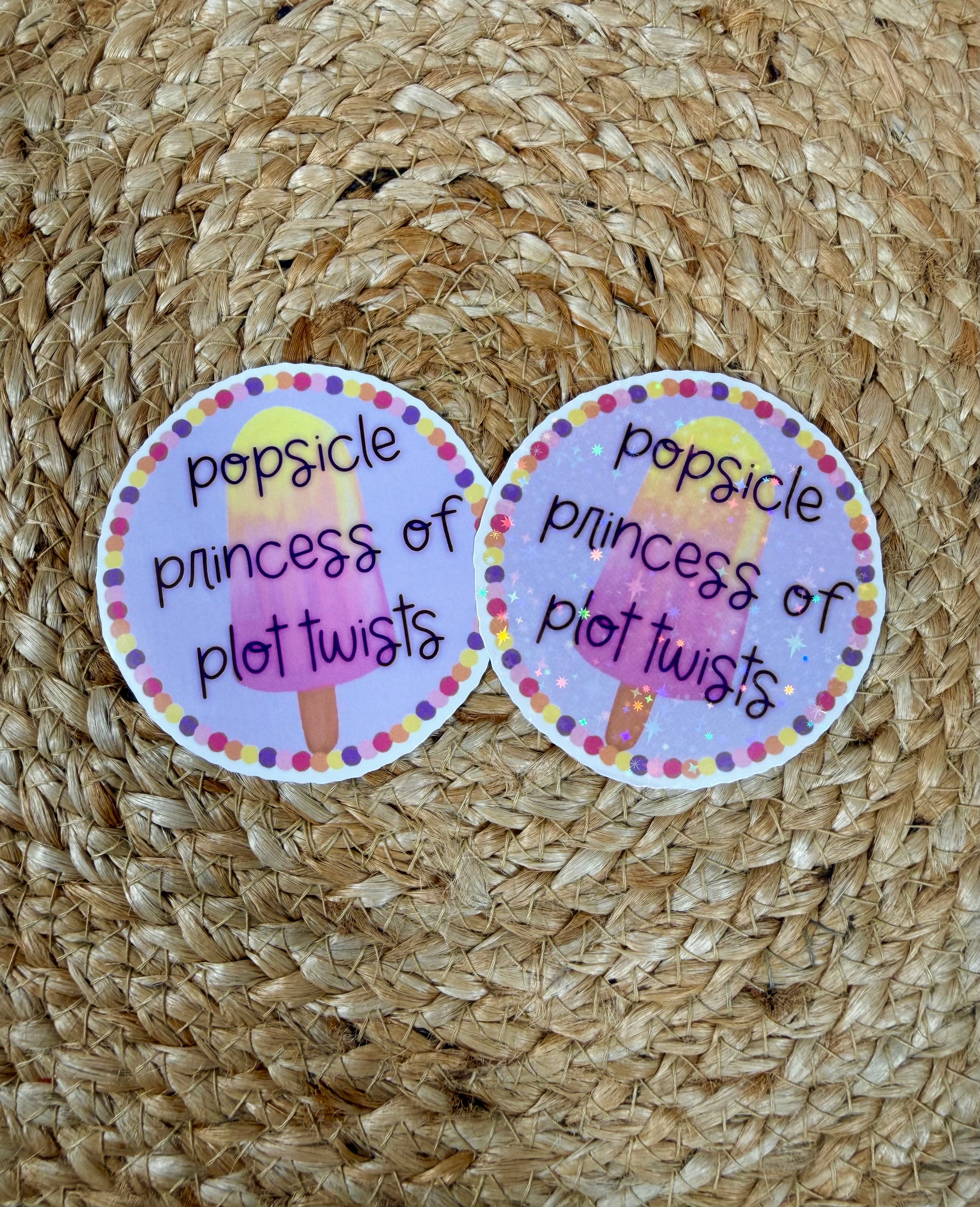 Popsicle Princess Vinyl Sticker shown in Vinyl Glossy and Vinyl Star Holographic finishes.