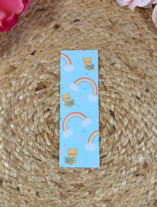 Rainbow Bear Bookmark featuring original Milabell Paper Co. artwork.