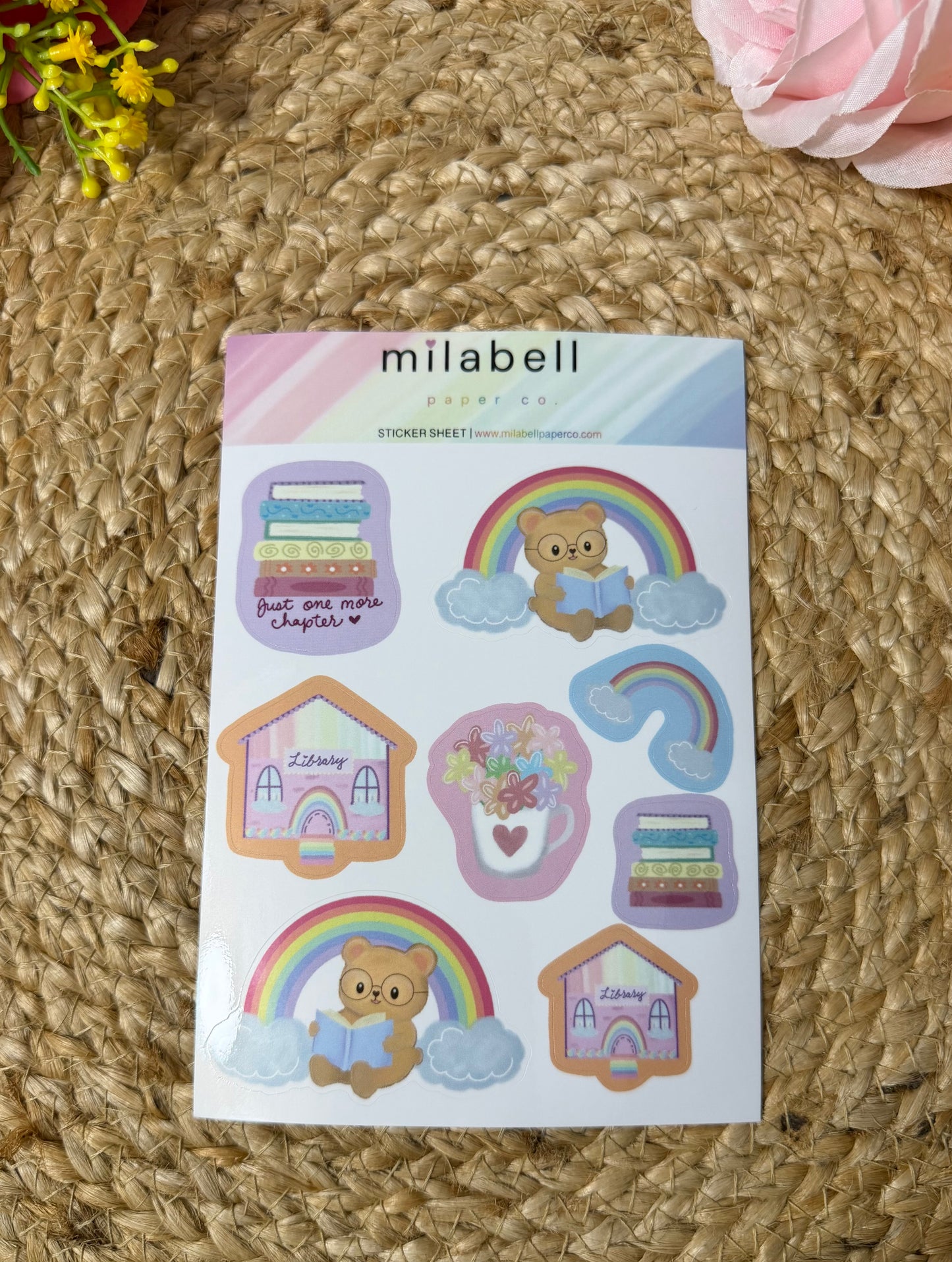 Rainbow Bear Sticker Sheet in Vinyl Glossy finish featuring original Milabell Paper Co. artwork.