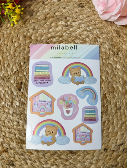 Rainbow Bear Sticker Sheet in Vinyl Glossy finish featuring original Milabell Paper Co. artwork.