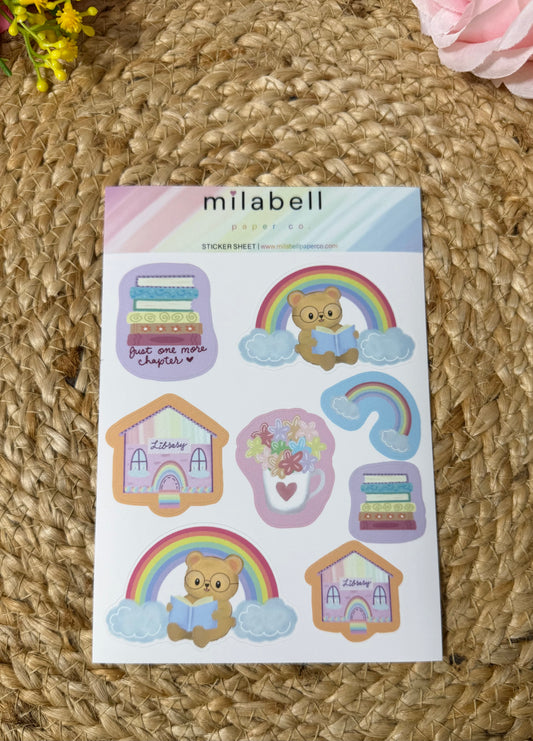 Rainbow Bear Sticker Sheet in Vinyl Matte finish featuring original Milabell Paper Co. artwork.