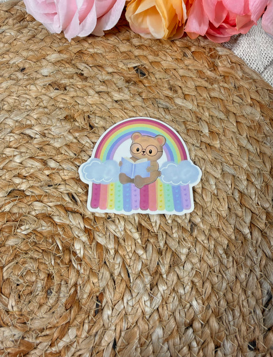 Rainbow Bear Vinyl Sticker in Vinyl Glossy finish featuring original Milabell Paper Co. artwork.