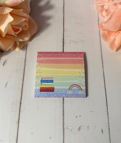 Rainbow Books Sticky Notes featuring original Milabell Paper Co. artwork.