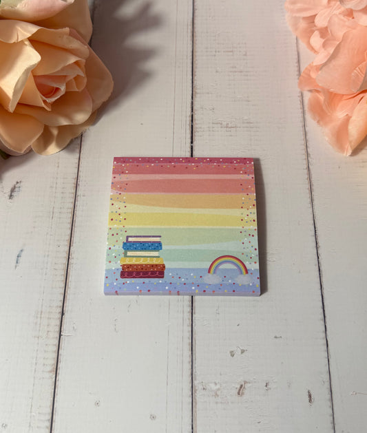 Rainbow Books Sticky Notes featuring original Milabell Paper Co. artwork.