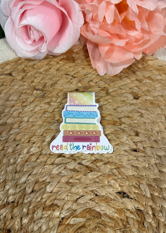 Read the Rainbow magnetic bookmark featuring original Milabell Paper Co. artwork with the phrase "Read the Rainbow."