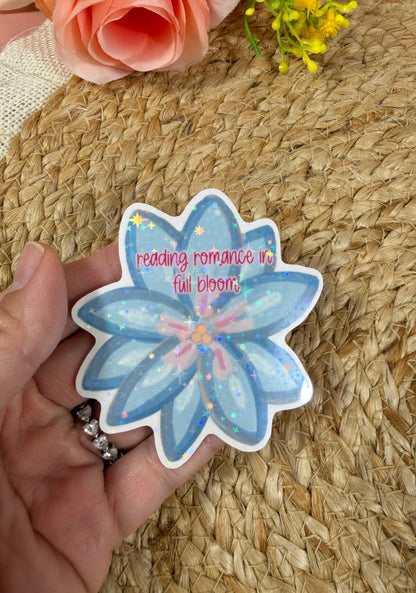 Close-up of the Romance Flower Vinyl Sticker in Vinyl Star Holographic finish held in hand.