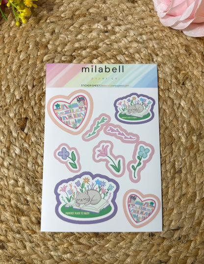 Sleepy Kitty Sticker Sheet in Vinyl Matte finish featuring original Milabell Paper Co. artwork.