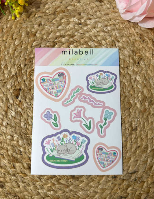 Sleepy Kitty Sticker Sheet in Vinyl Matte finish featuring original Milabell Paper Co. artwork.