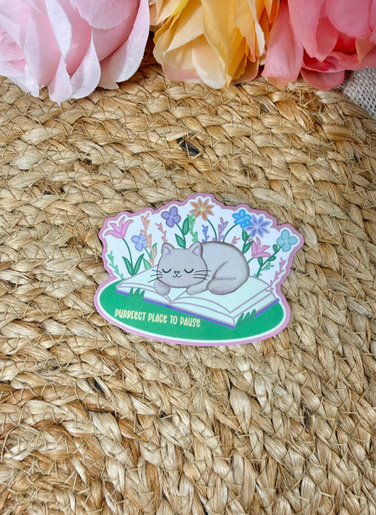 Sleepy Kitty Vinyl Sticker in Vinyl Glossy finish featuring original Milabell Paper Co. artwork.