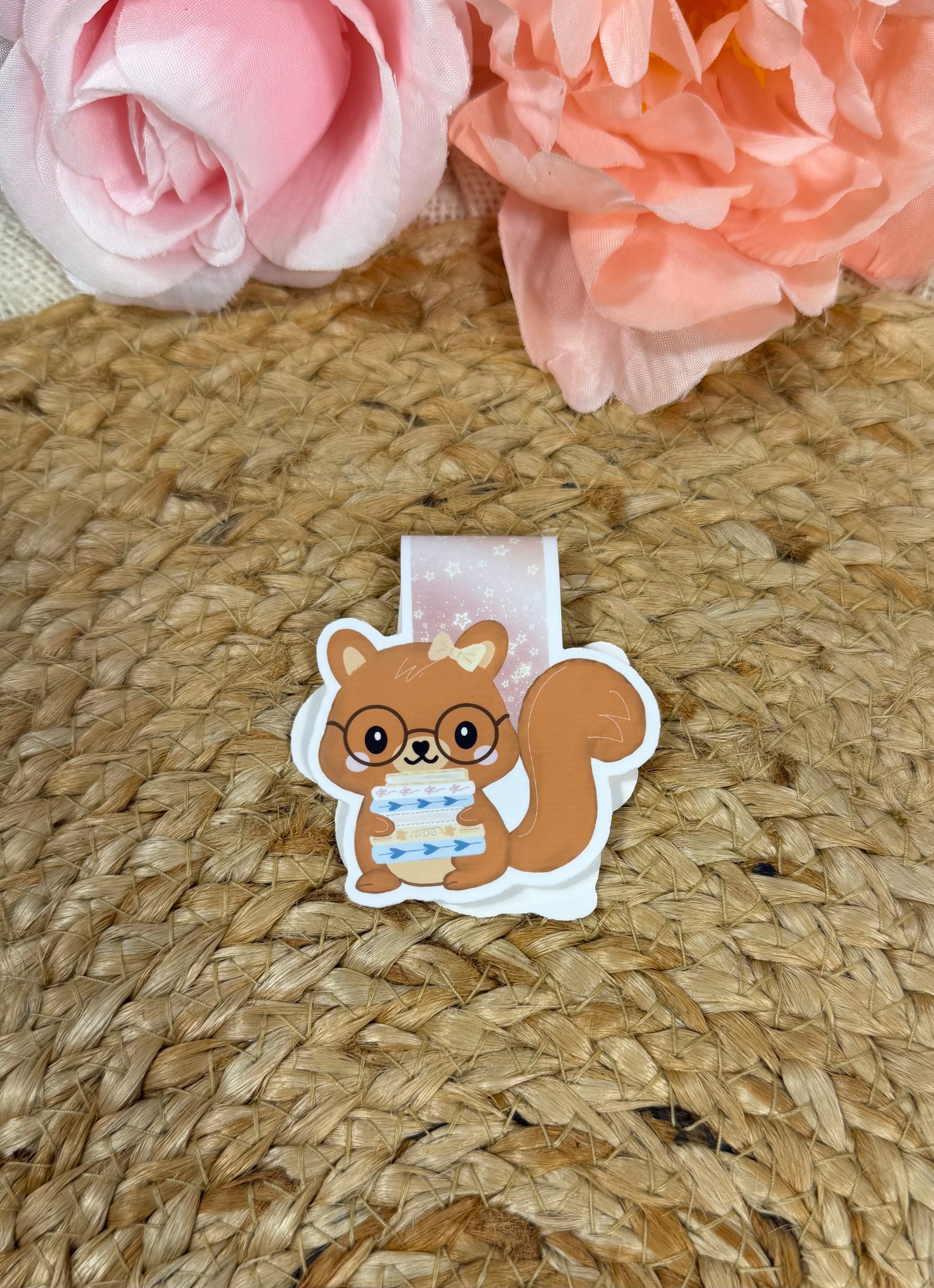 Storybook Squirrel magnetic bookmark featuring original Milabell Paper Co. artwork.
