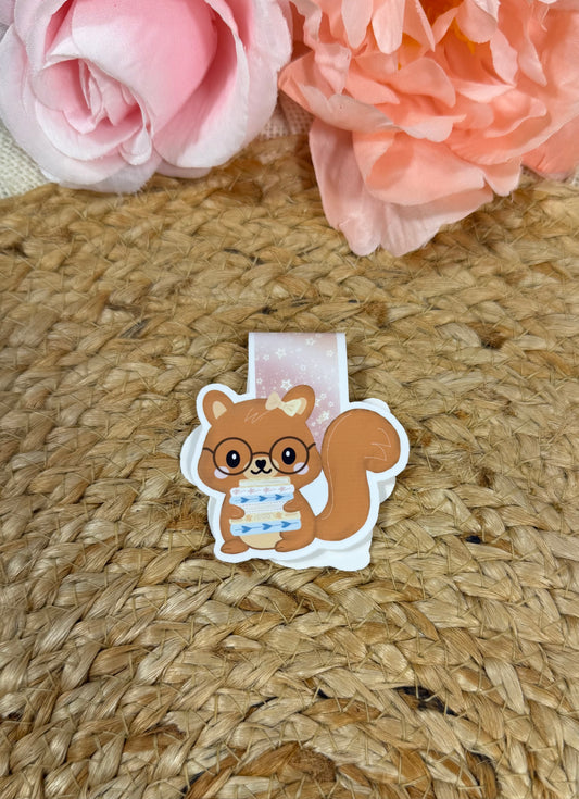 Storybook Squirrel magnetic bookmark featuring original Milabell Paper Co. artwork.