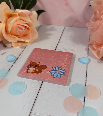 Close-up of the Storybook Squirrel Sticky Notes highlighting the artwork and writing space.