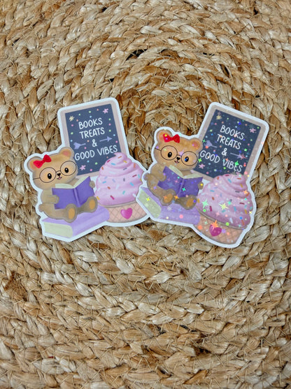 Sweet Tooth Teddy Vinyl Sticker shown in Vinyl Glossy and Vinyl Star Holographic finishes.